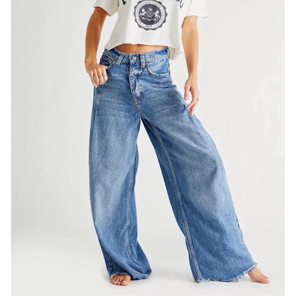 Free People Old West Slouchy Wide-Leg Jeans Blue 28